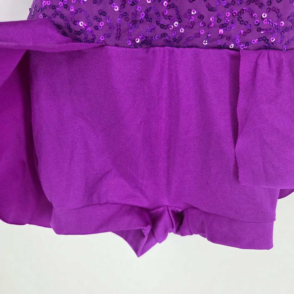 Weissman Purple Sequin Mock Neck Halter Dance Costume Skirted Leotard Kids SC